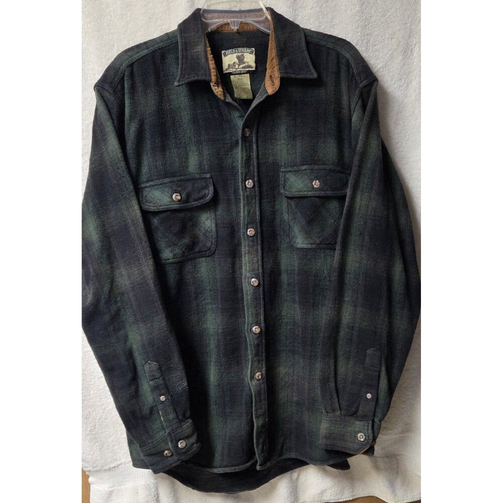 VTG 90s Field & Stream Heavyweight Flannel Mens Shirt Green Plaid XLT XL Tall